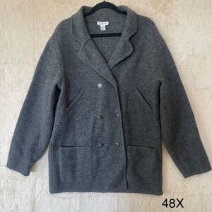 Talbots 100% Wool Button Up Jacket Womens Gray Speckled Multiple Pockets‎ Size M